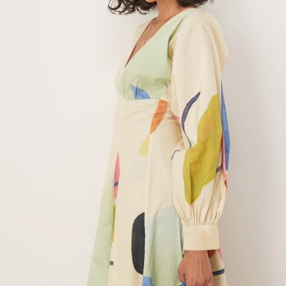 ASOS DESIGN long sleeve v neck poplin maxi dress in print - Picture 2 of 4